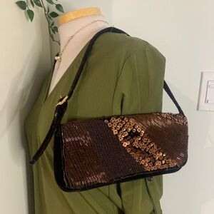 Brown velvet sequence purse